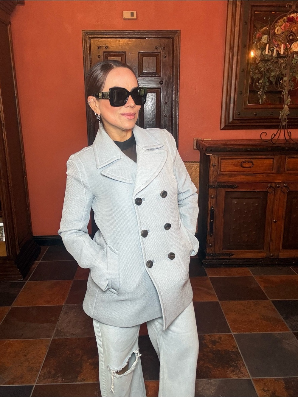 Tory Burch Light Blue Peacoat Jacket Size Small